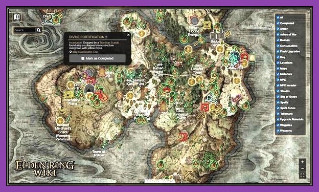Map view showing new landmarks and points of interest in the DLC