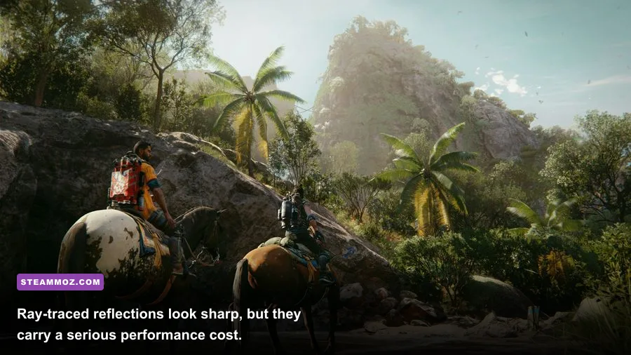 Far Cry 6 ray-traced reflections across water and wet streets on PC