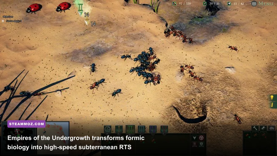 Underground ant colony construction and soldier ants in Empires of the Undergrowth