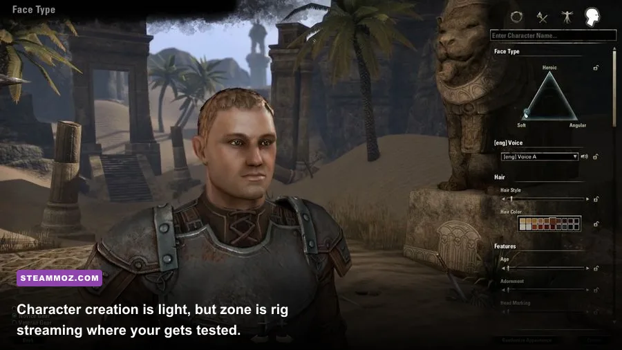 Elder Scrolls Online character creation screen on PC
