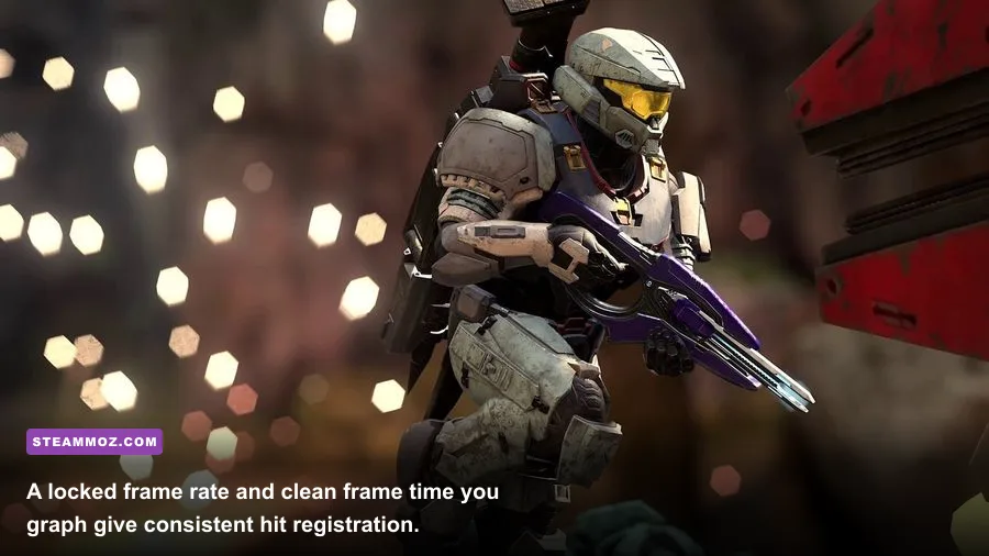 Intense multiplayer combat on a competitive Halo arena map running at smooth frame rates