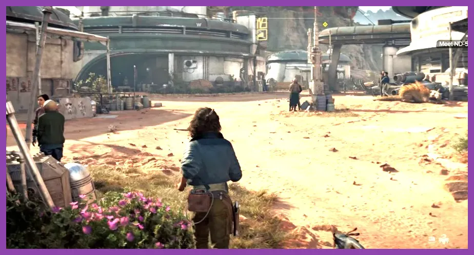 Kay Vess using her blaster during outdoor combat in Star Wars Outlaws