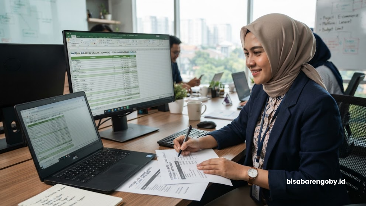 Manajer pengadaan memproyeksikan anggaran saat mengevaluasi harga website ecommerce untuk perusahaan di Bekasi berbasis Laravel