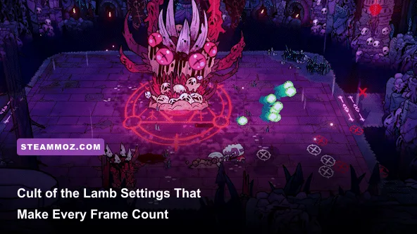 Cult of the Lamb gameplay showing the Lamb fighting enemies in a dungeon