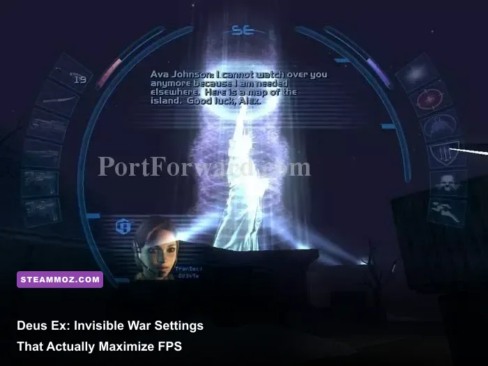 Deus Ex Invisible War gameplay in a futuristic city environment