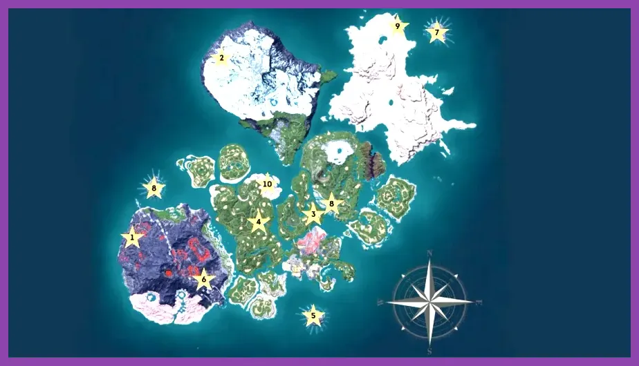 Overview map showing all secret locations in Palworld