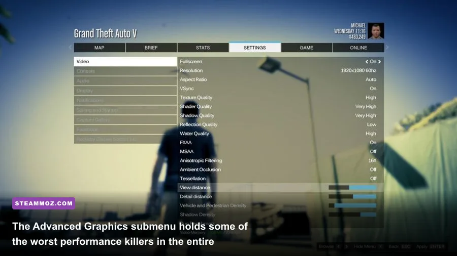 In-game graphics settings menu in GTA 5 on PC