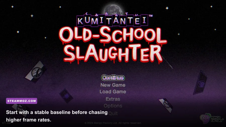 Kumitantei Old-School Slaughter graphics settings menu on PC