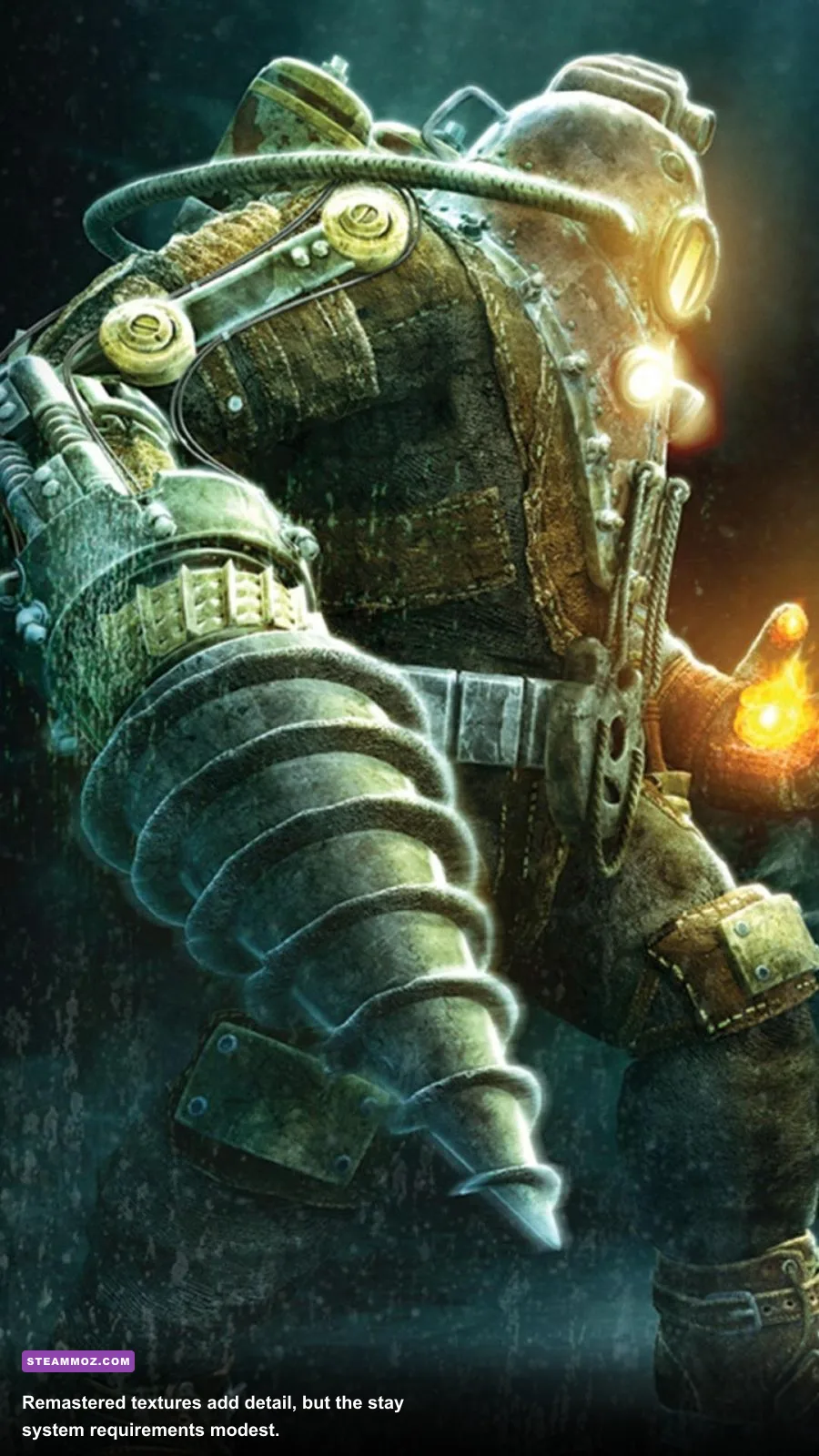Big Daddy protecting a Little Sister in BioShock Remastered