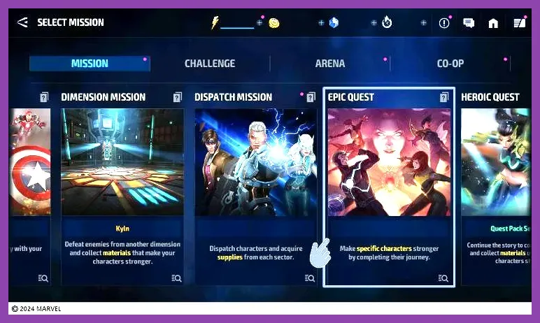 Epic Quest interface in Marvel Future Fight