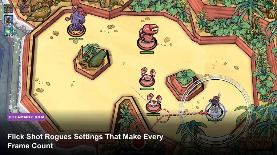 Flick Shot Rogues gameplay showing a character fighting enemies in an arena