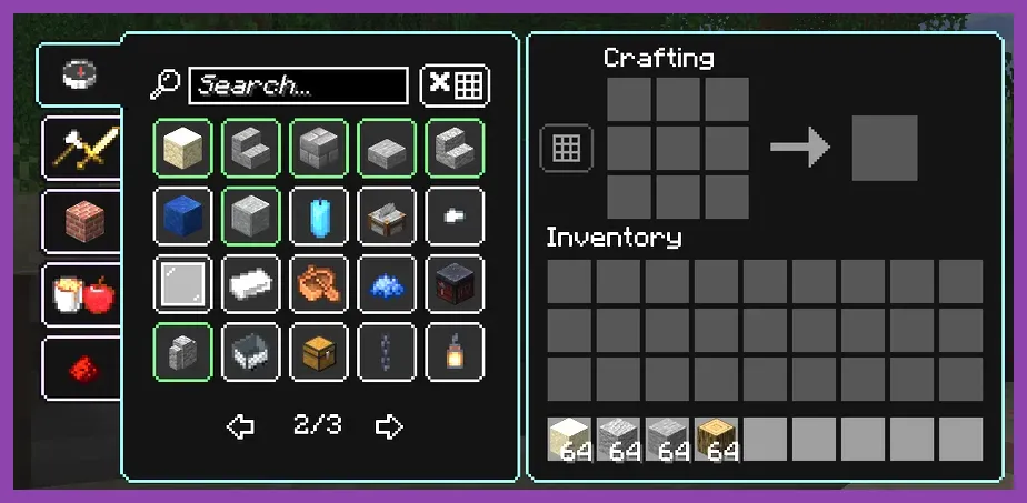 Minecraft PE crafting table interface on smartphone screen