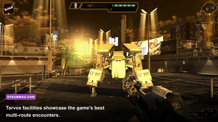 Tarvos security facility interior during combat in Deus Ex The Fall
