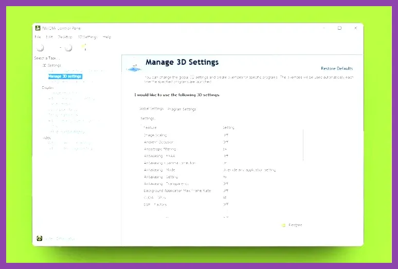 NVIDIA Control Panel settings for gaming optimization