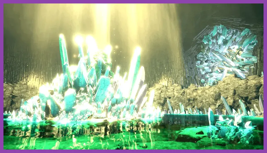 Glowing crystal formations inside the Crystal Caverns
