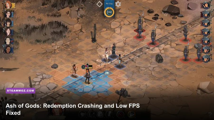 Ash of Gods Redemption gameplay showing Thorn Brenin on a battlefield