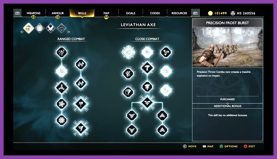 God of War Ragnarok skill tree menu showing abilities and skill labors
