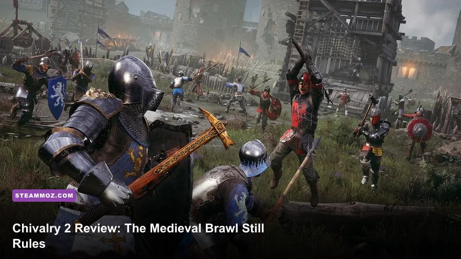 Chivalry 2 warriors clashing in a large medieval battlefield
