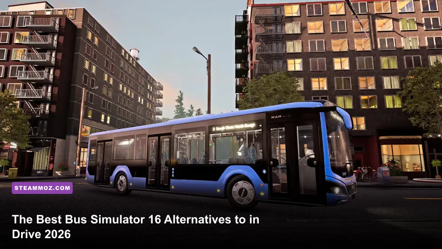 Bus Simulator 21 Next Stop bus driving through a modern city