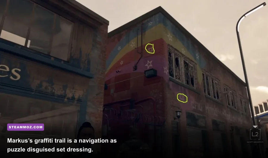 Markus following graffiti clues toward Jericho in Detroit Become Human