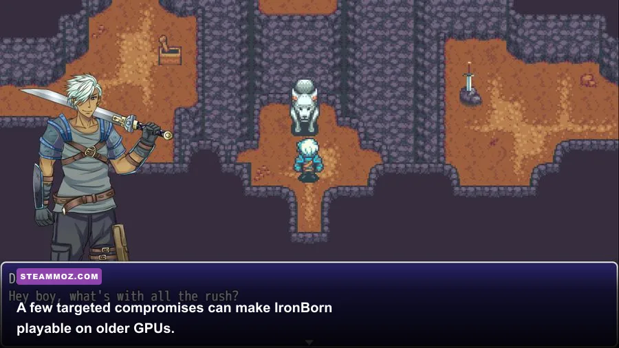 IronBorn running on a modest gaming PC with performance-focused graphics settings