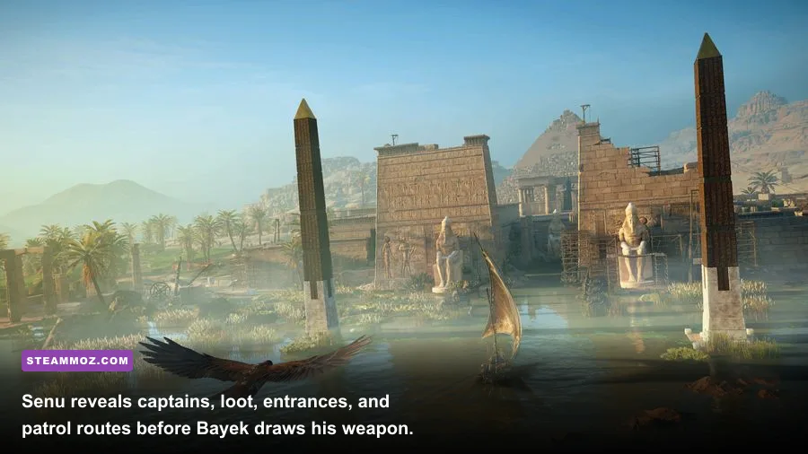 Senu scouting a Roman fort in Assassin's Creed Origins