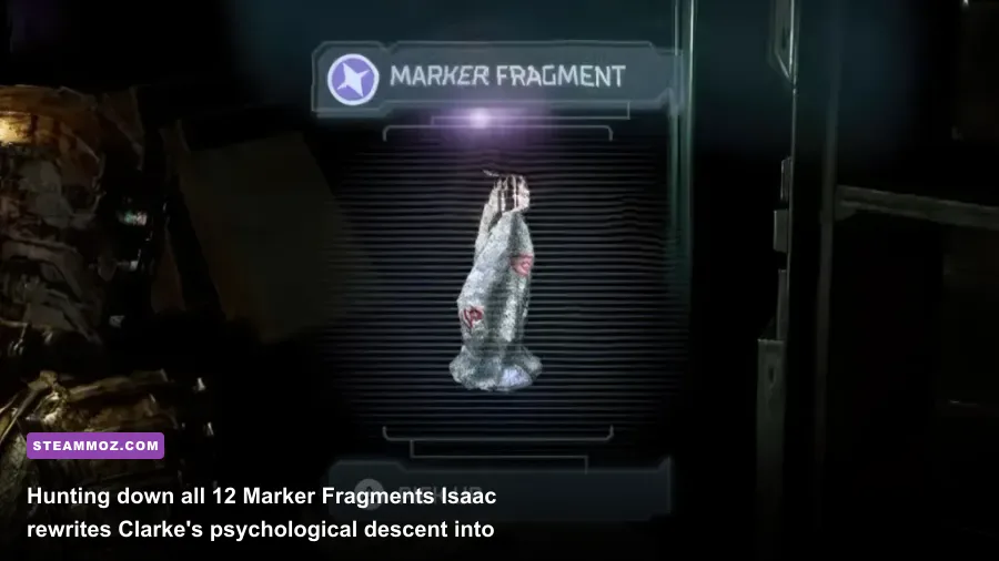 Glowing Marker Fragment sitting on an office desk in Dead Space remake New Game Plus