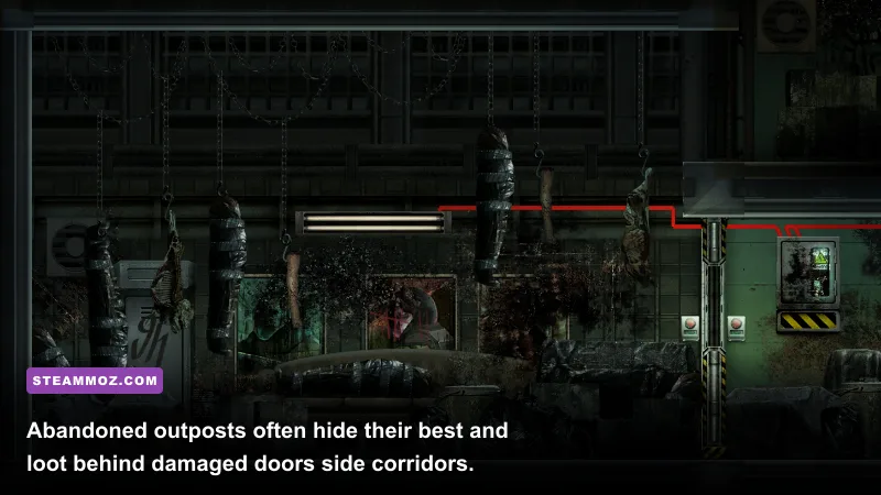 Barotrauma abandoned outpost with a concealed room and scattered supplies