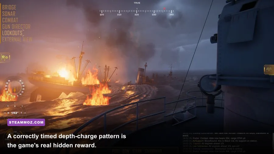 Destroyer The U-Boat Hunter destroyer launching depth charges at a submerged U-boat