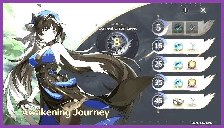 Wuthering Waves Union Level interface