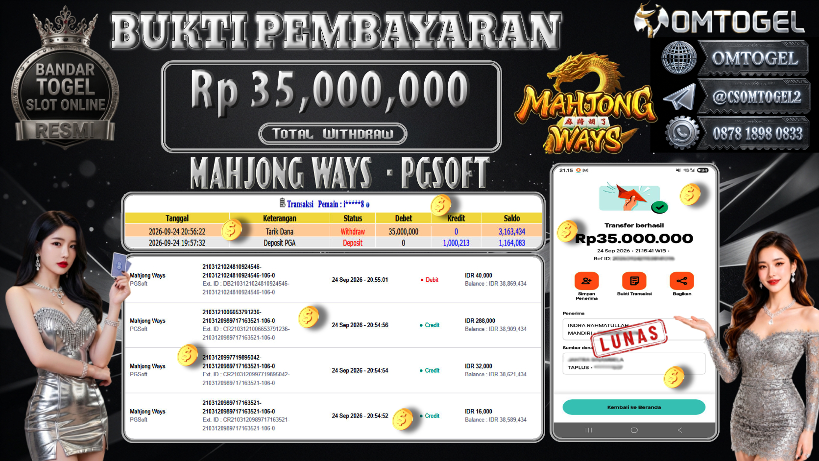 OMTOGEL JACKPOT PGSOFT MAHJONG WAYS Rp.35,000,000,- DIBAYAR LUNAS
