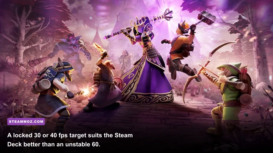 For The King II running on Steam Deck with a readable tactical battle interface