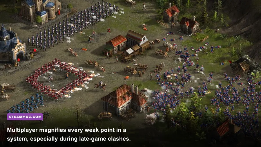 Cossacks 3 multiplayer match with large armies fighting in real time