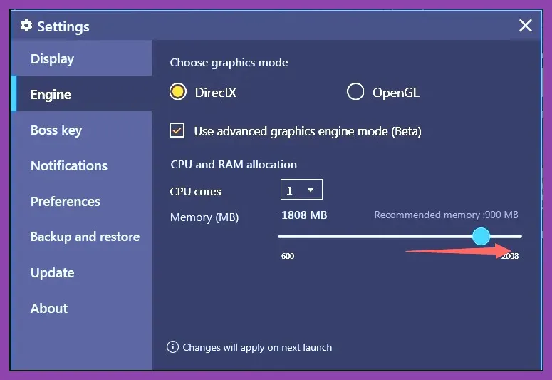 BlueStacks performance engine settings for Marvel Future Fight