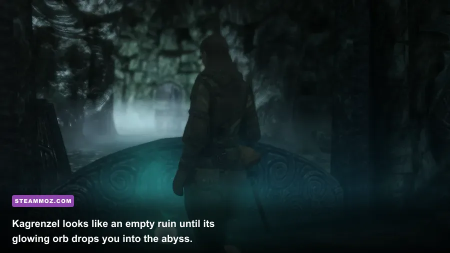 The mysterious glowing orb mechanism inside Kagrenzel before the floor drops