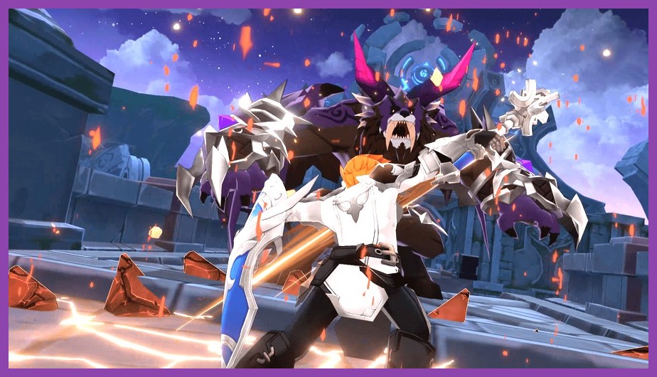 Summoners War Chronicles players fighting giant raid boss with elemental combo skills