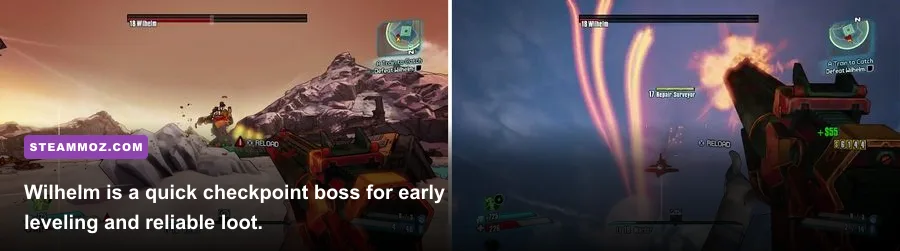 Borderlands 2 Vault Hunters battling Wilhelm at End of the Line