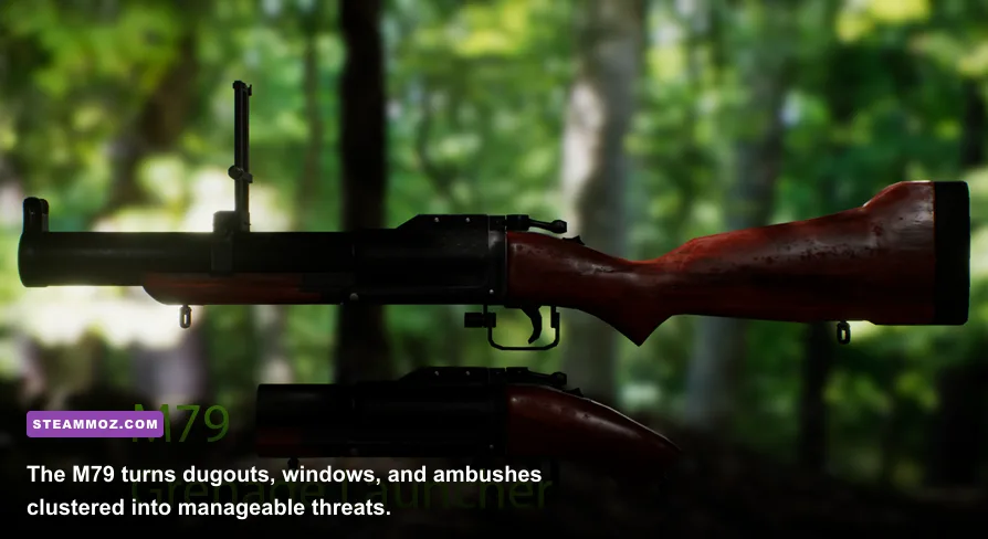 Elite Warriors Vietnam soldier using an M79 grenade launcher in jungle combat
