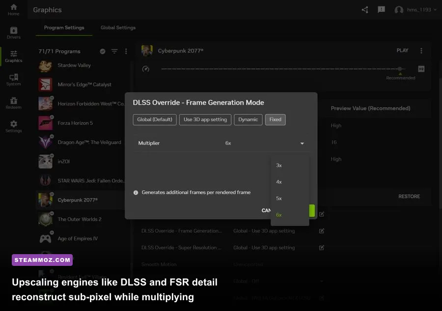 In-game settings screen showing NVIDIA DLSS and Super Resolution options