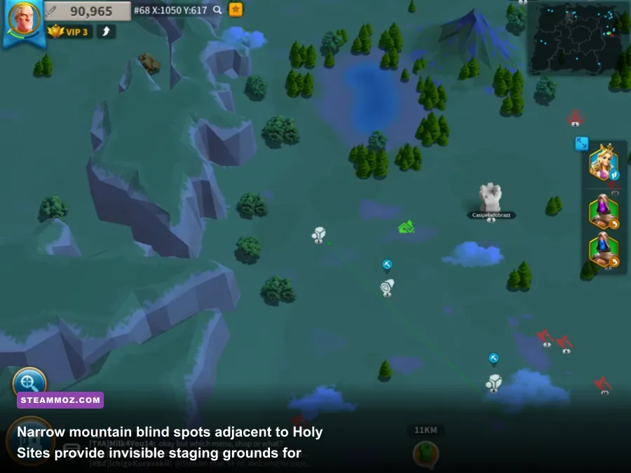 A strategic mountain chokepoint beside an ancient altar in Rise of Kingdoms