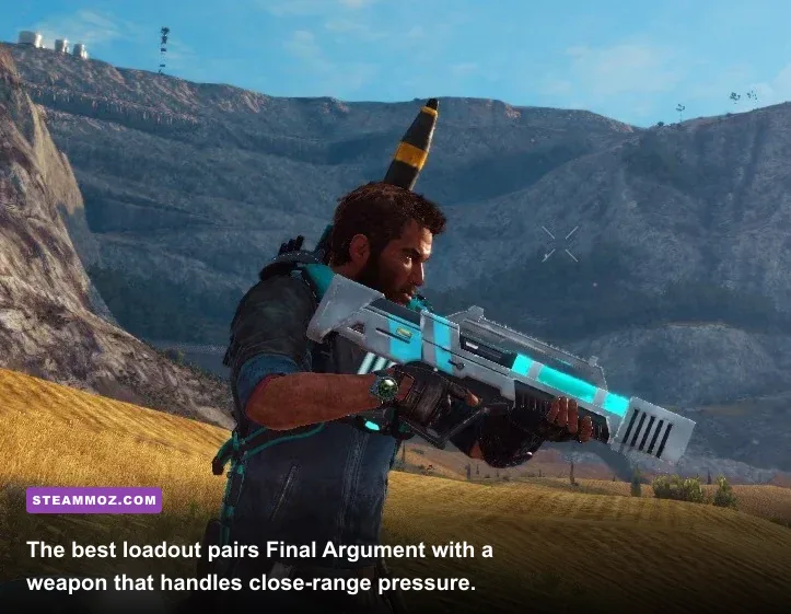 Just Cause 3 weapon wheel showing Final Argument and other top weapons