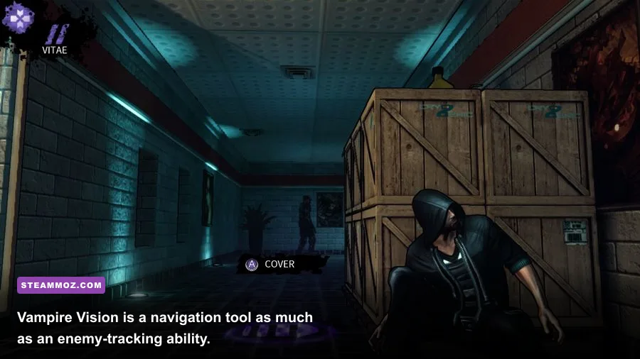 DARK vampire vision highlighting enemies and routes through a dark level