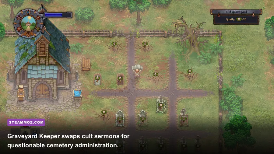 Graveyard Keeper cemetery management and crafting workshop