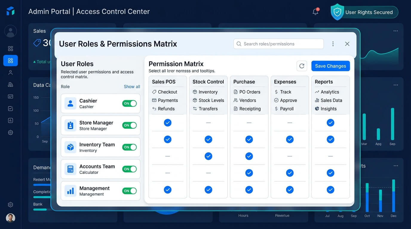 Role-Based User Permissions and Access Control Matrix in Retail Management Software - MM IT SOFT LTD