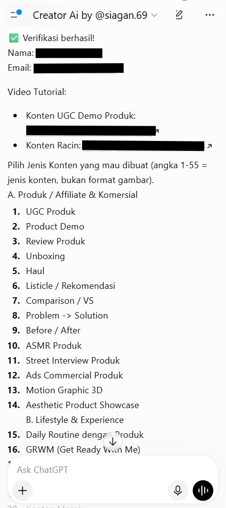 Screenshot verifikasi berhasil