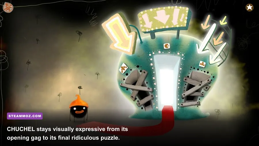 CHUCHEL in a late-game puzzle scene filled with colorful animated characters