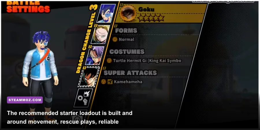 Dragon Ball The Breakers Survivor Skills loadout showing Grappling Device and Saiyan Pod Remote