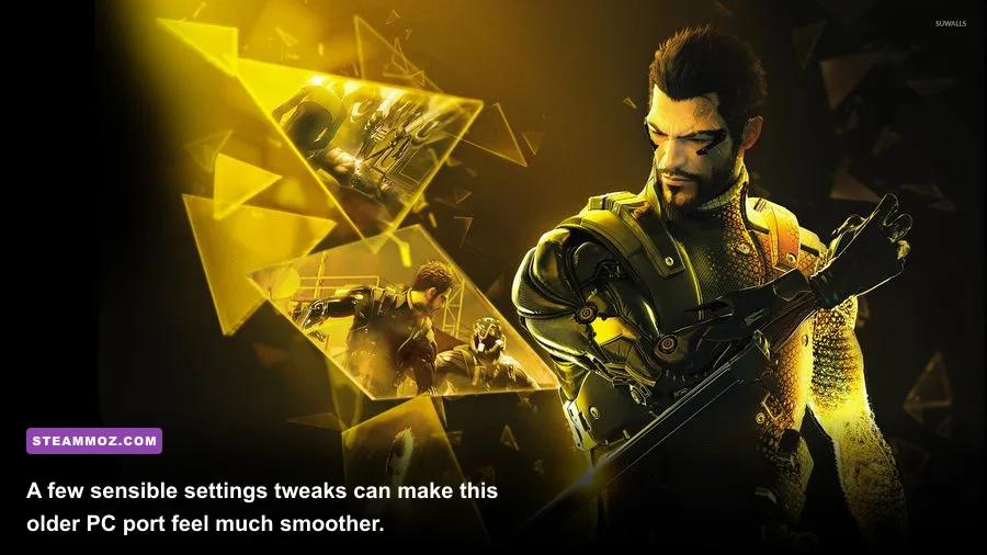 Deus Ex The Fall PC graphics settings menu with resolution and quality options