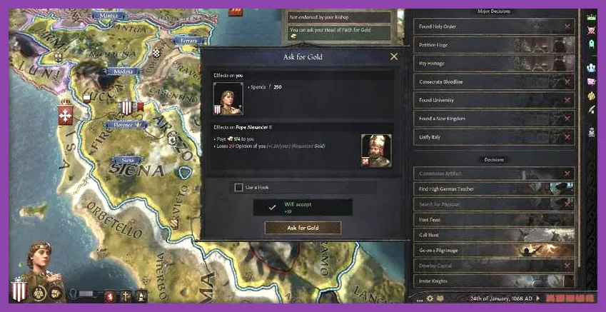 Crusader Kings 3 asking Pope for gold