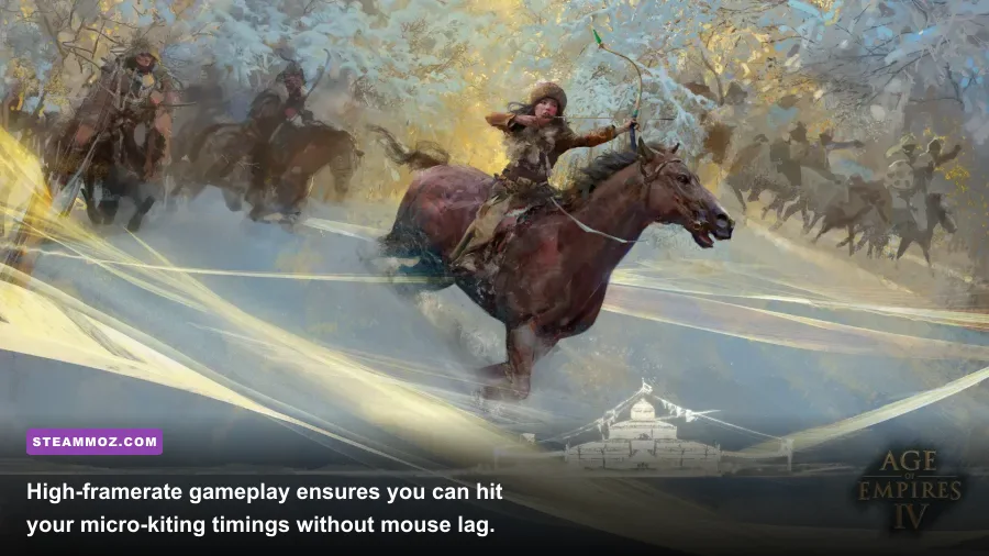 Mongol cavalry charging across an open grassy plain in Age of Empires